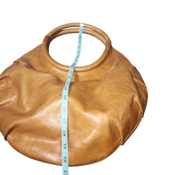 Rare HTF Zina Eva Pleated Camel Tan Leather Circle Shoulder Bag Purse EUC Boho - Picture 12 of 12